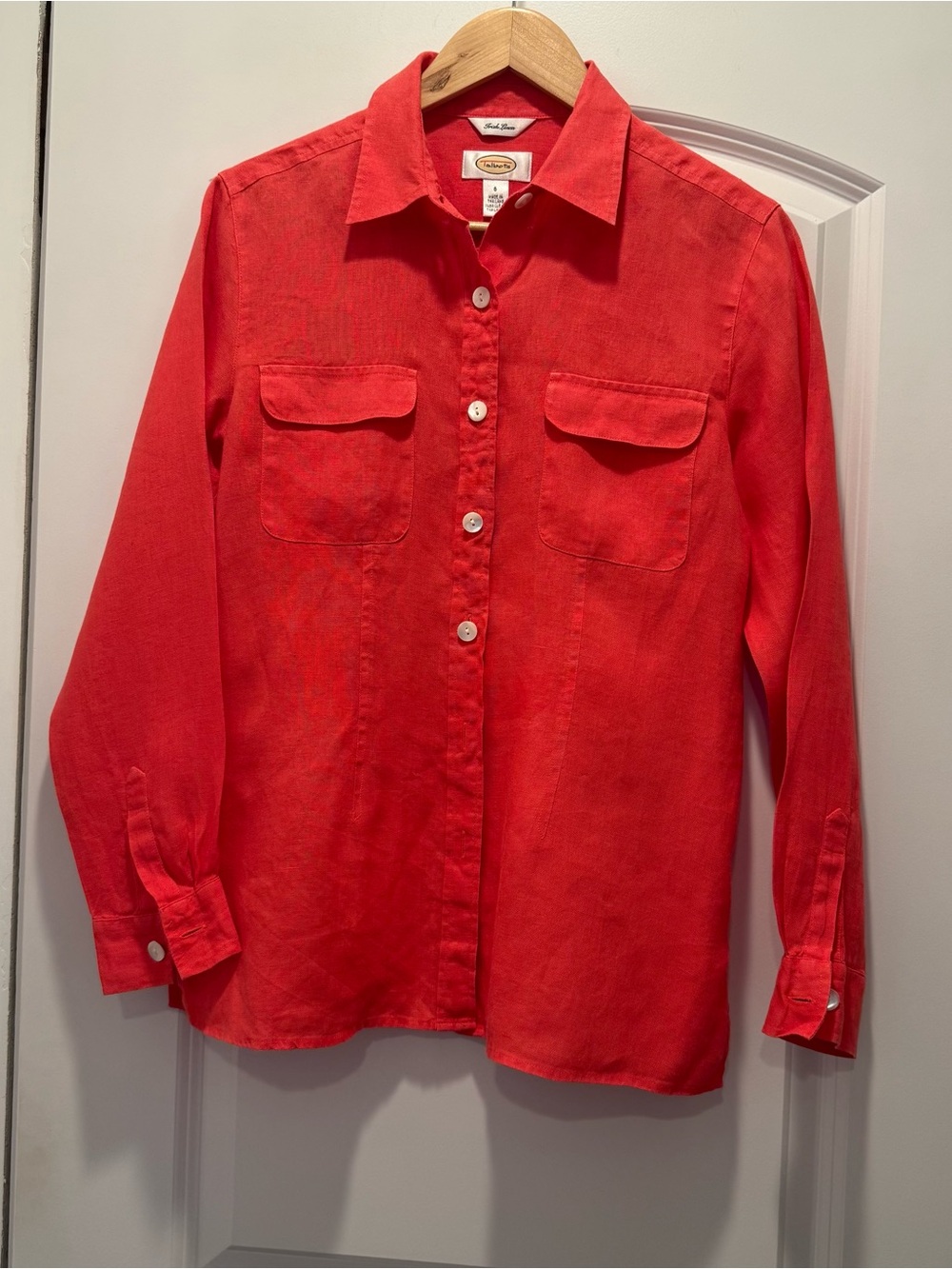 Talbots Bright Red Button-Front Linen Blend Shirt